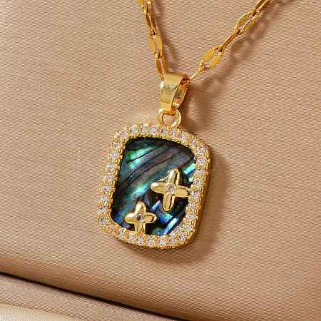 Simple Brass Clear Cubic Zirconia Square Star Pendant Necklaces WB2373-2-1