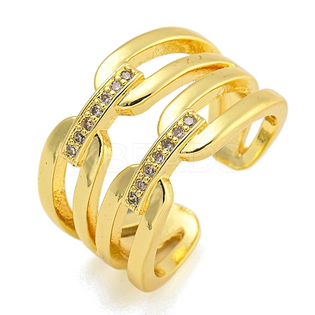Rack Plating Brass Micro Pave Cubic Zirconia Cuff Rings for Women RJEW-I107-07G-1