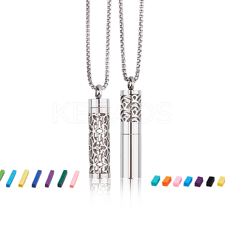 2 Styles 304 Stainless Steel Box Chain Hollow Column Perfume Bottle Pendant Necklaces NJEW-FH0001-19-1