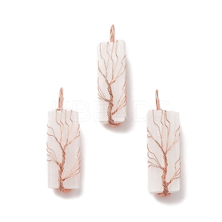 Copper Wire Wrapped Natural Selenite Big Pendants KK-E086-01RG-1