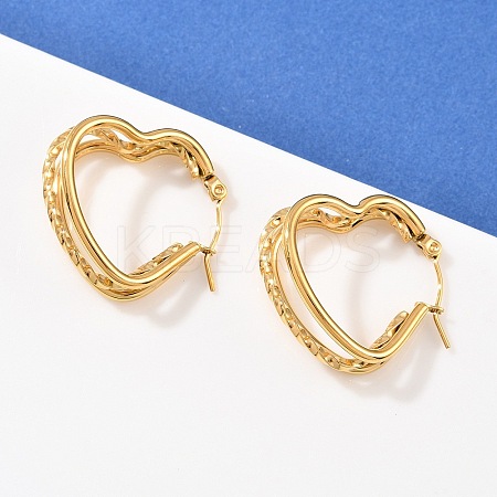 304 Stainless Steel Triple Heart Hoop Earrings EJEW-I320-27G-02-1