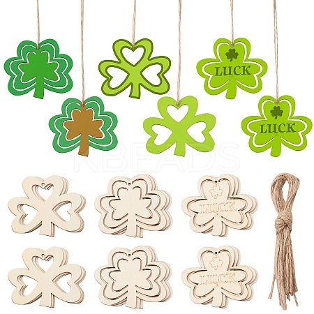 3 Sets 3 Styles Saint Patrick's Day Theme Wood Big Pendant Decorations HJEW-CJ0001-05-1