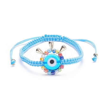 Big Evil Eye Braided Bead Bracelet BJEW-JB07109-05-1