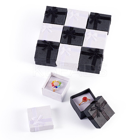12Pcs 2 Colors Square Paper Jewelry Ring Gift Storage Boxes CON-TA0001-18-1