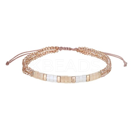 Bohemian Style Glass Seed Bead & Plastic Braided Bead Bracelets QF8968-5-1