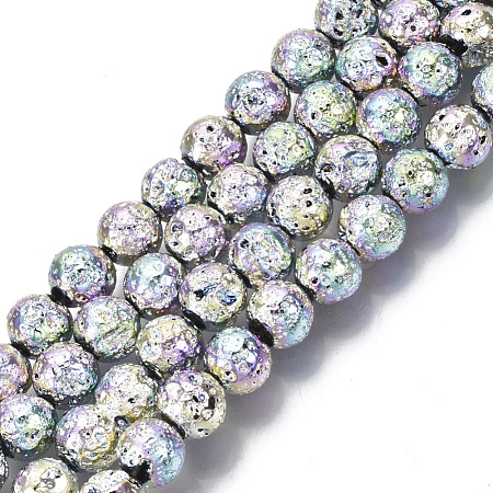 Electroplated Natural Lava Rock Beads Strands G-S352-30B-03-1