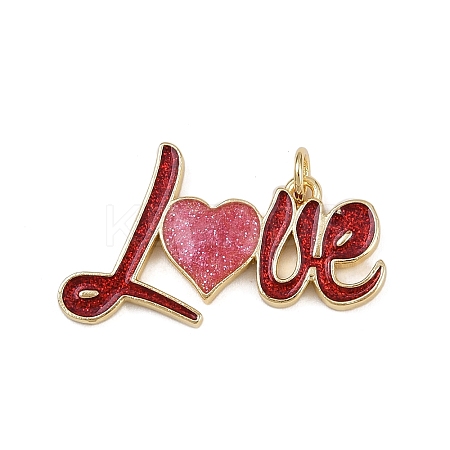 Word Love Theme Brass Enamel Pendants KK-B150-19G-02-1