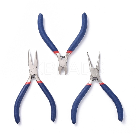 Set of 3 Jewelry Making Supplies Craft DIY Pliers Tool Set Flat Nosed Round Nosed Wire Cutter Pliers Blue TOOL-YW0001-07-1