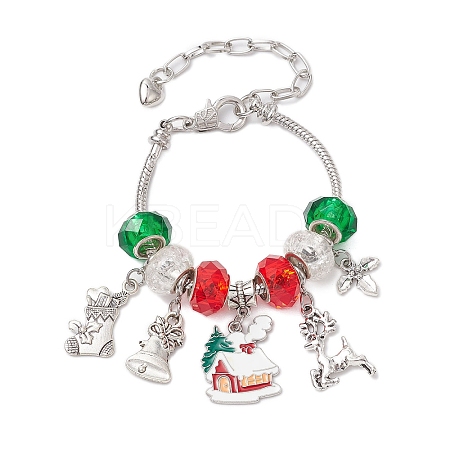 Christmas Theme Glass & Alloy European Beads Bracelets for Women BJEW-JB11198-04-1
