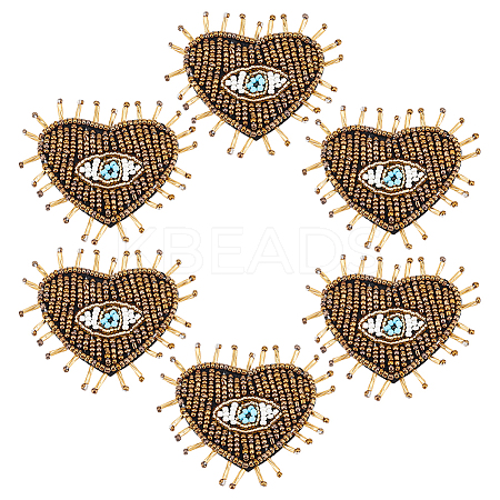 Heart with Evil Eye Cloth Patches PATC-WH0007-02-1