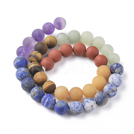 Chakra Theme Natural Red Rainbow Jasper & Yellow Aventurine & Tiger Eye & Green Aventurine & Blue Spot Stone & Lapis Lazuli & Amethyst Beads Strands G-F668-24-10mm-1