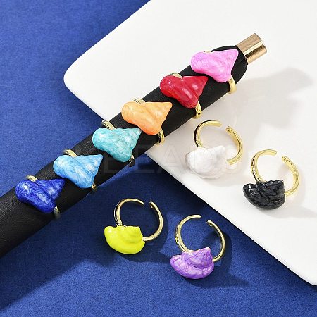 Brass Enamel Adjustable Cuff Rings for Women RJEW-G357-01O-1