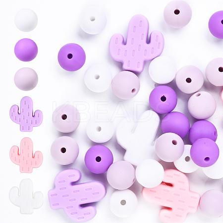 Cactus/Round Silicone Beads SIL-YW0001-50B-1