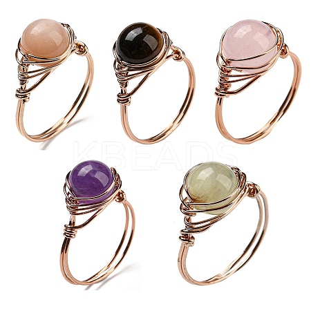 Natural Mixed Stone Round Finger Ring G-Q1002-10RG-1