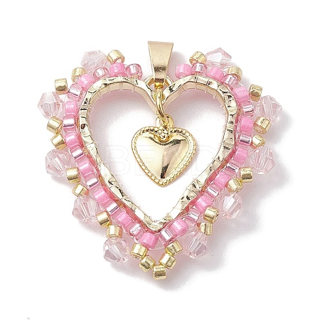 Seed Glass & Alloy Heart Pendant PALLOY-MZ00234-1