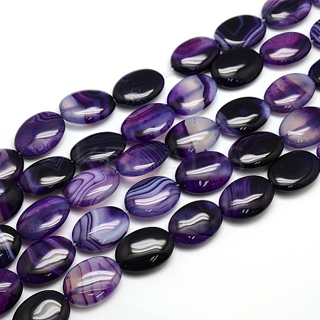 Natural Striped Agate/Banded Agate Oval Bead Strands G-L175B-09-1