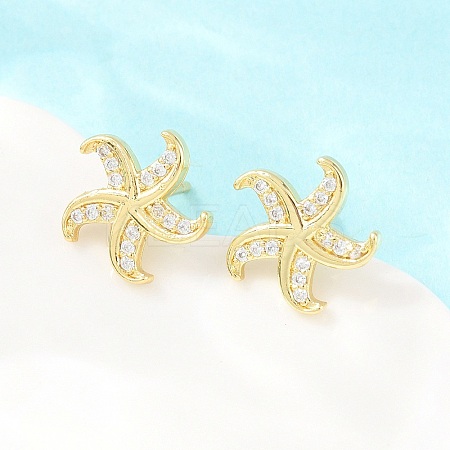 Brass Micro Pave Cubic Zirconia Stud Earrings EJEW-G471-29A-G-1