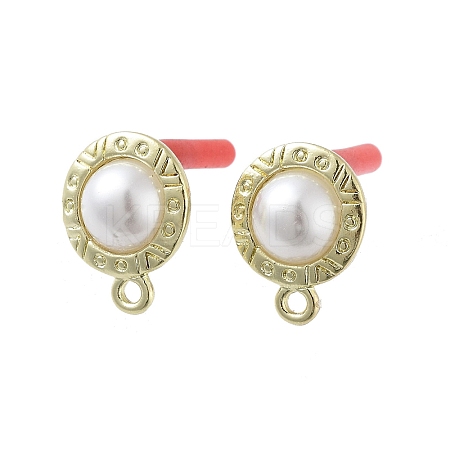 Rack Plating Golden Alloy with ABS Pearl Stud Earring Findings EJEW-B036-03G-05-1