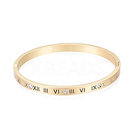 Roman Numeral Brass Hinged Bangle with Crystal Rhinestone for Women BJEW-S118-126G-1