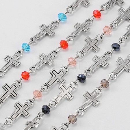Handmade Rondelle Glass Beads Chains for Necklaces Bracelets Making AJEW-JB00076-1
