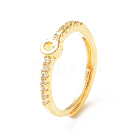 Clear Cubic Zirconia Initial Letter Adjustable Ring RJEW-C052-01G-Q-1