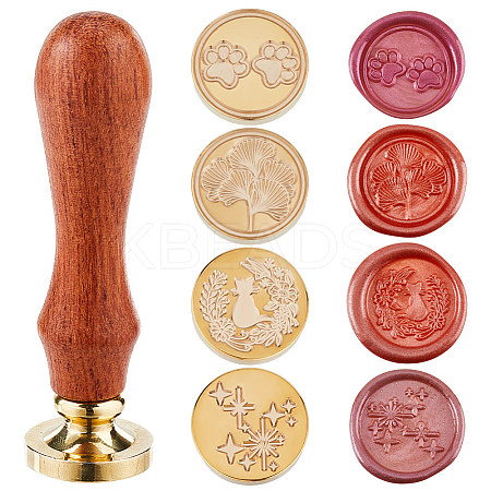 4Pcs 4 Styles Golden Tone Brass Wax Seal Stamp Head AJEW-CP0007-49A-04-1