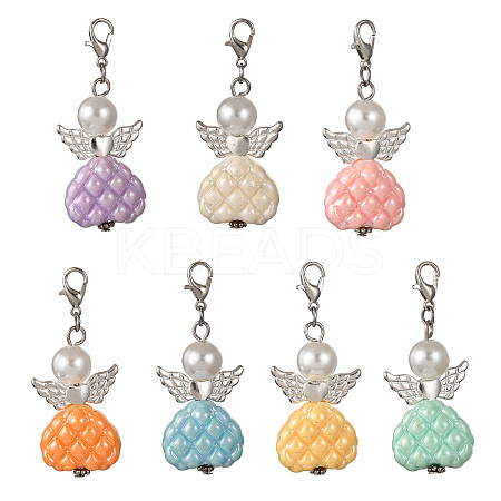 Angel Plastic Pearl & Acrylic Pendant Decorations HJEW-JM03466-1