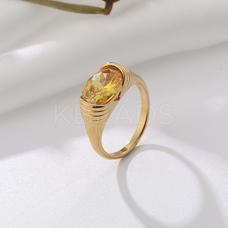 304 Stainless Steel Cubic Zirconia Finger Rings FS-WGC174A-08-1