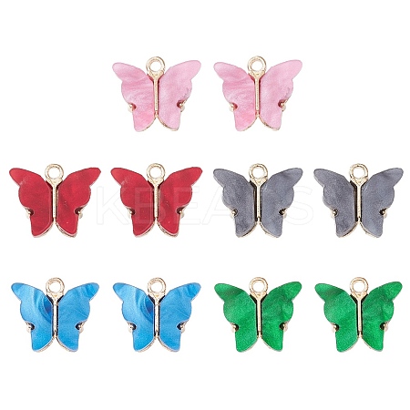 10Pcs 5 Colors Alloy Acrylic Pendants MACR-YW0002-56-1