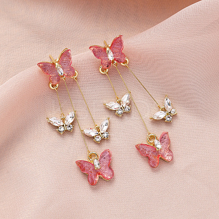 Butterfly Alloy Rhinestone Dangle Stud Earrings FS-WG259EB-07-1