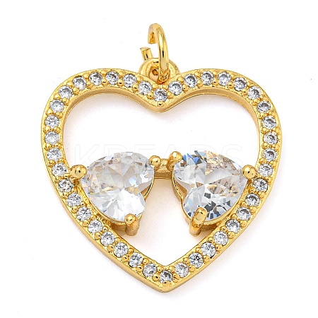 Rack Plating Brass Micro Pave Clear Cubic Zirconia Pendants KK-Z063-10G-03-1