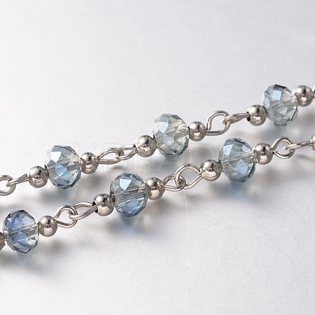 Trendy Handmade Faceted Rondelle Glass Beads Chains for Necklaces Bracelets Making AJEW-JB00123-03-1