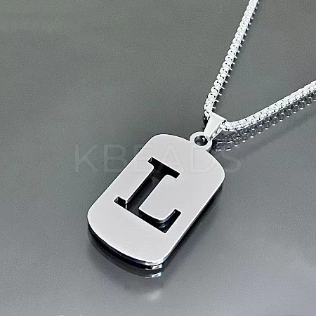 Rectangle with Laser Cut Letter 201 Stainless Steel Initial Pendant Necklaces WGA5E8C-12-1