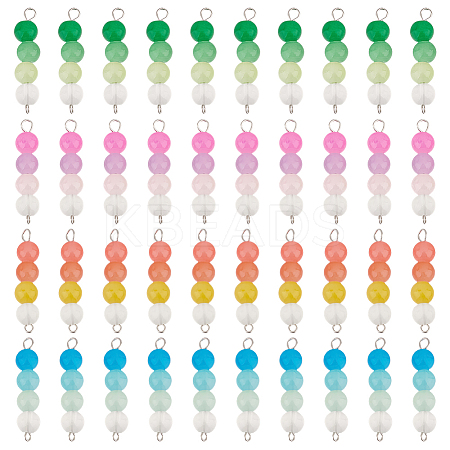 72Pcs 4 Colors Baking Paint Imitation Jade Glass Connector Charms PALLOY-GO00032-1