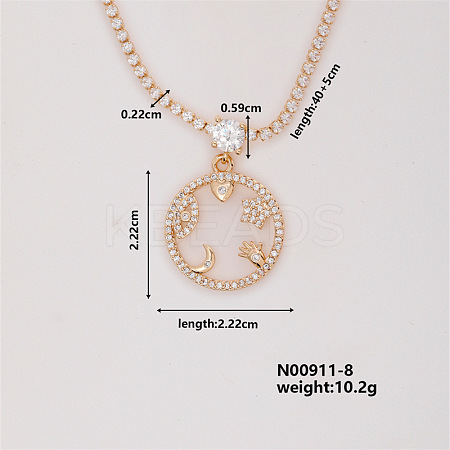 Fashion Brass Rhinestones Flat Round Pendant Necklace for Women AB9344-8-1