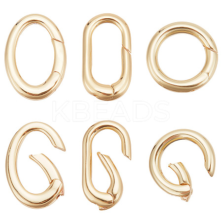 6 Pcs 3 Styles Rack Plating Brass Spring Gate Rings KK-BC0009-73-1