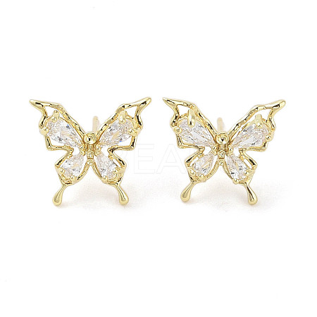 Butterfly Brass Stud Earrings with Glass for Women EJEW-L285-013G-1