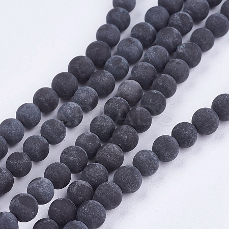 Natural Black Stone Bead Strands G-R193-01-8mm-1