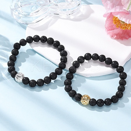 2Pcs Natural Lava Rock Beads Stretch Bracelets for Men Women BJEW-JB12040-1
