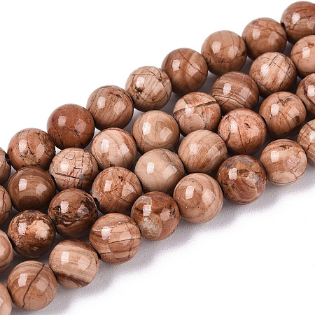 Natural Wood Lace Stone Wooden Jasper Beads Strands G-T143-30A-02-1