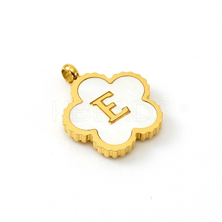 Golden Tone Stainless Steel Pave White Shell Letter Flower Charms PW-WGC5230-05-1