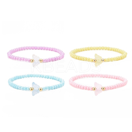 Opaque Acrylic & Brass Beaded Stretch Bracelets BJEW-JB09122-1