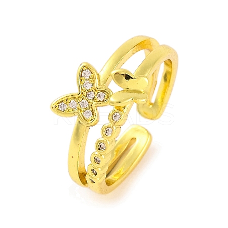 Butterfly Brass Micro Pave Clear Cubic Zirconia Open Cuff Rings for Women RJEW-U003-06G-1