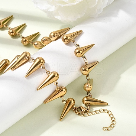 304 Stainless Steel Spiked Cone Link Chain Necklaces for Women NJEW-G192-01G-1