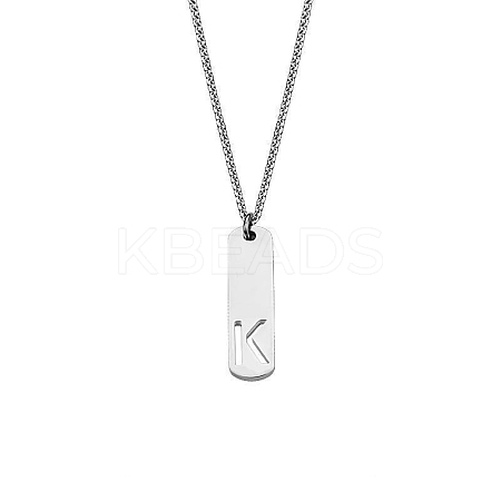 304 Stainless Steel Rectangle with Laser Cut Initial Pendant Necklaces FS-WG71FEF-15-1