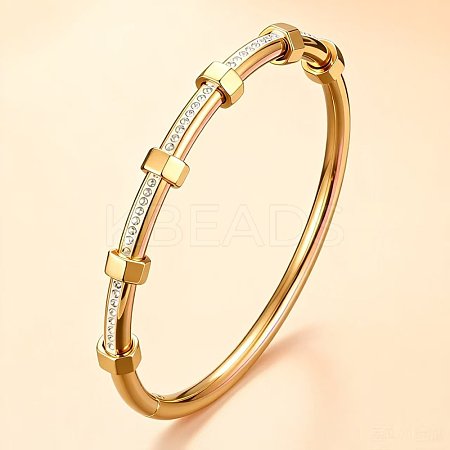 304 Stainless Steel Micro Pave Clear Cubic Zirconia Hexagon Hinged Cuff Bangles for Women WGDBD4E-02-1
