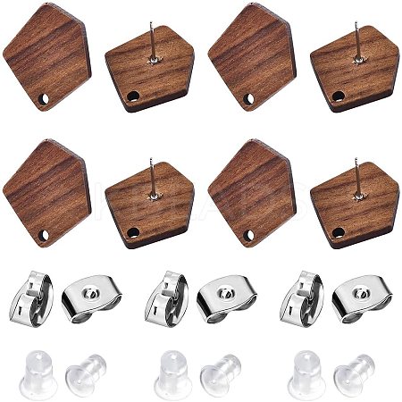 10 Pairs Polygon Walnut Wood Stud Earring Findings MAK-BC0001-21-1
