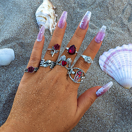 Halloween Theme Alloy and Resin Rhinestone Rings Sets FS-WG25DD8-11-1
