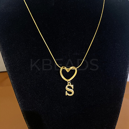 304 Stainless Steel Heart with Initial Pendant Necklaces for Women FS-WG4DC9E-19-1