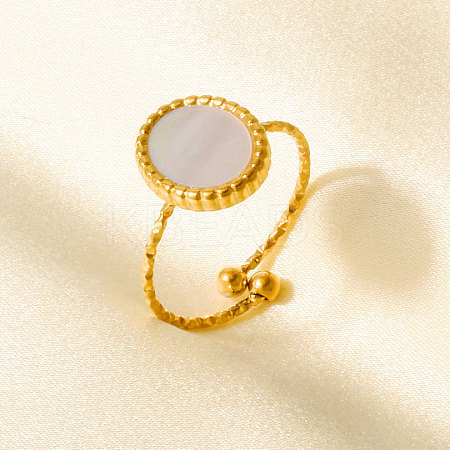304 Stainless Steel with Natural Shell Cuff Open Rings for Women IP2292-3-1